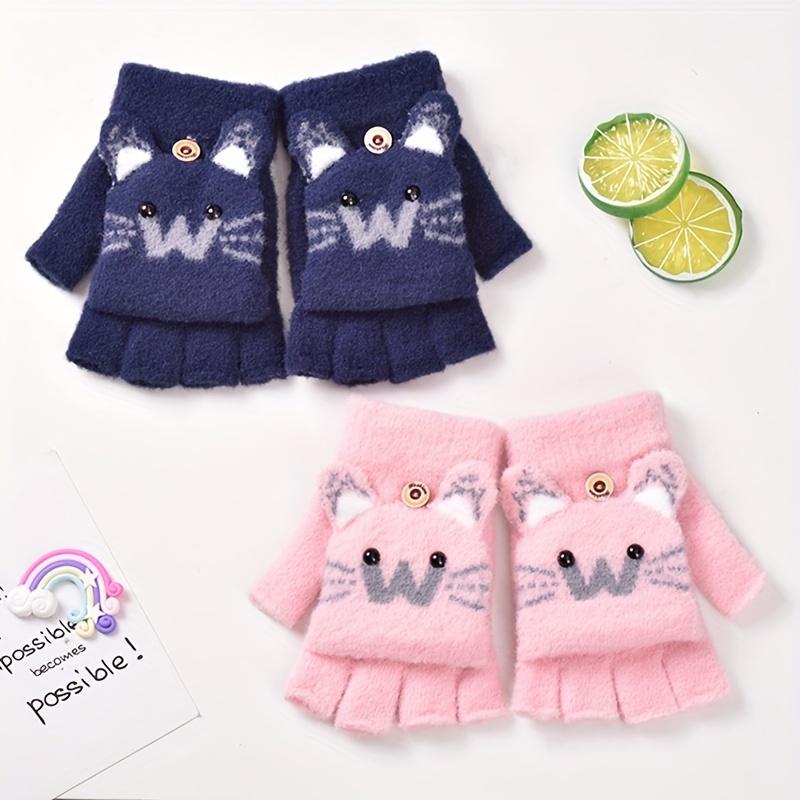 Fleece Knitted Gloves for And with Half Finger Cute Cartoon Thickened Flap To Keep Warm In Autumn and Winter Korean Version To Prevent Cold