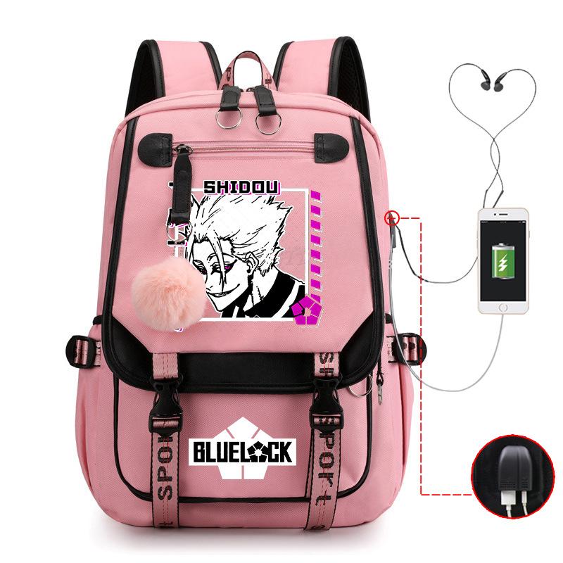 Blaues Gefängnis Anime Schultasche College Stil Große Kapazität Mittelschüler USB Rucksack