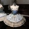 Vestito Lolita Cosplay Kawaii Stile Giapponese Donna Vintage Dolce Pizzo Fiocco Volant Vestiti a Torta Harajuku Y2k Vestito Stretto a Fasciatura