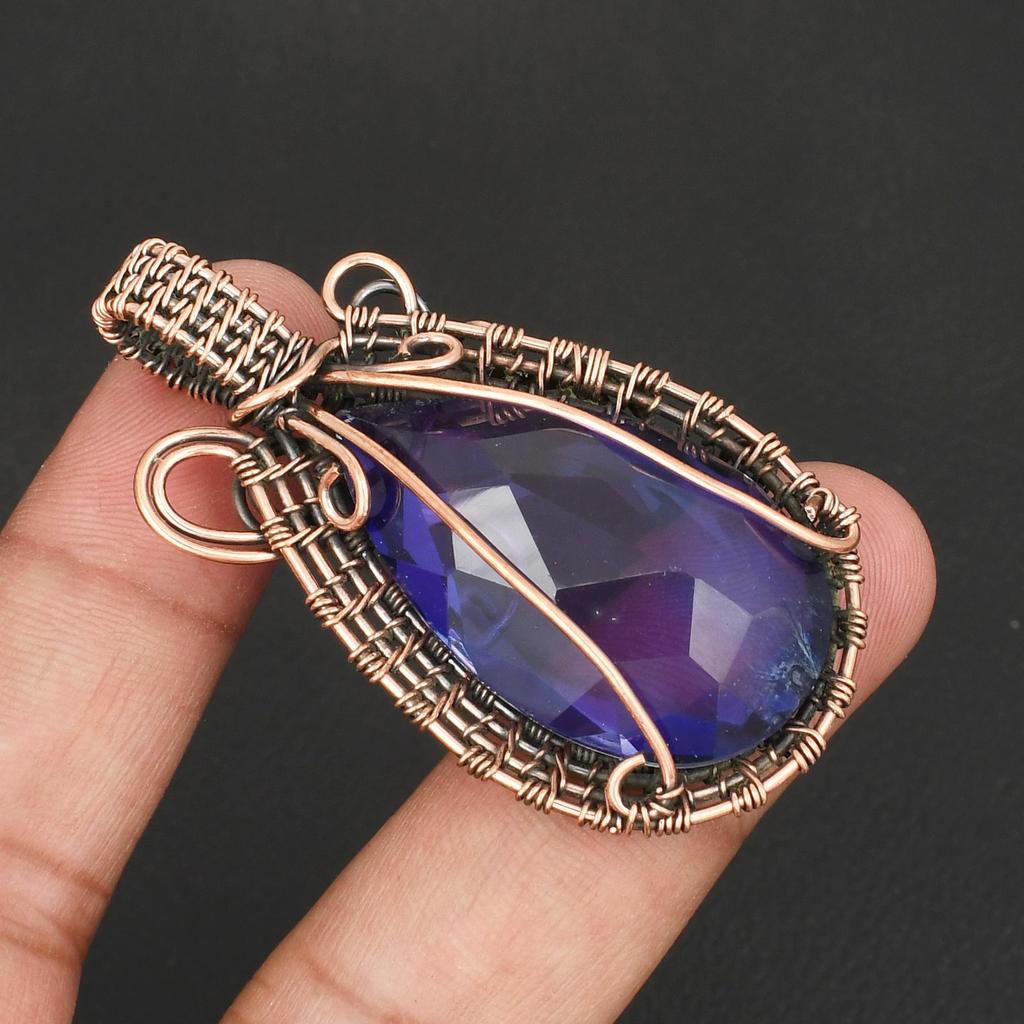 Handmade Copper Wire Wrapped Amethyst Gemstone Copper Pendant Vintage Boho Jewelry Gift