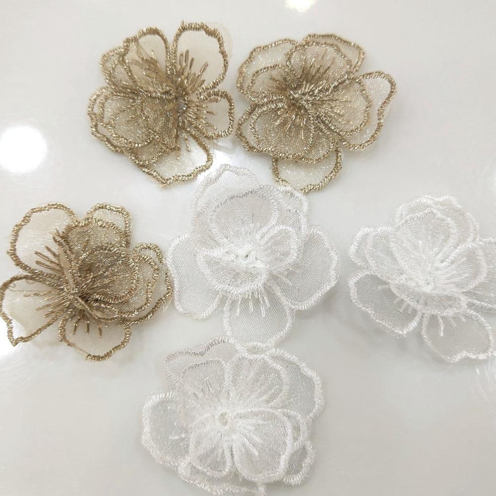 10PCS Embroidered Organza Fabric Floral Appliques  For Hairband Nail Decoration