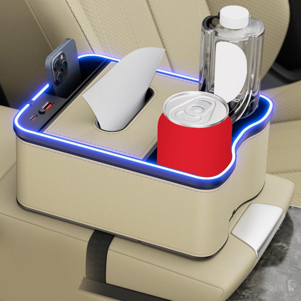 Car Console Storage Box Car Armrest Storage Box with Charging Ports Multi-mode Led Lights Design for Capacity Auto Console