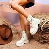 Women Platform Boots Short Plush Solid Color Lace Up Side Zipper Ankle Boots Winter Women Shoes Large Ladies' Shoes