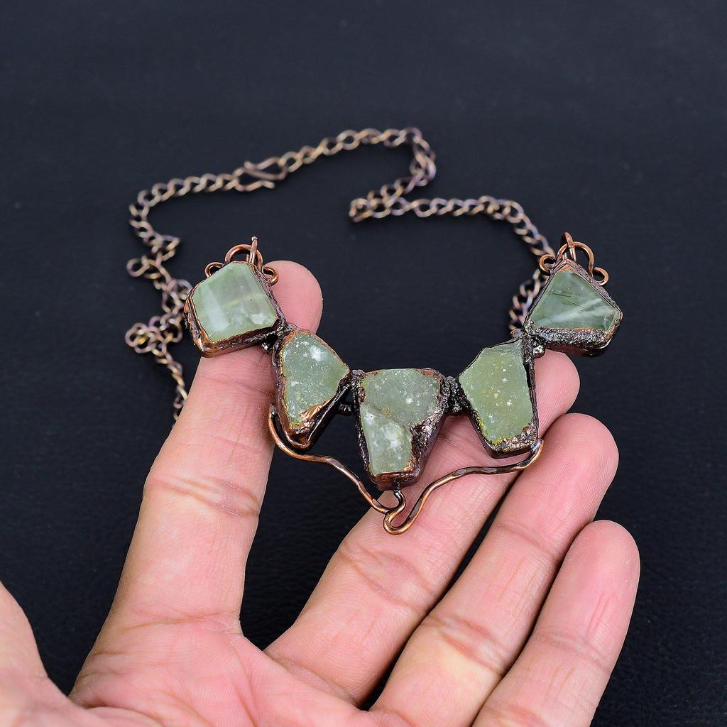 Aquamarine Necklace Copper Electroformed Jewelry, Gemstone Adjustable Chain Necklace, Gift For Her Handmade Dainty Jewelry