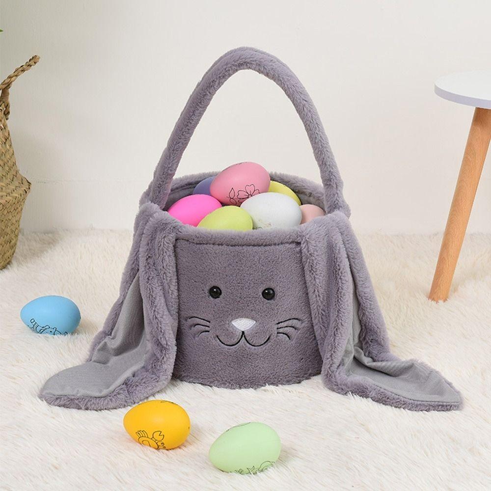 Long Ear Plush Easter Rabbit Storage Bag Large Capacity Egg Candy Baskets Gift Packaging Pounch Party Decor Happy Easter