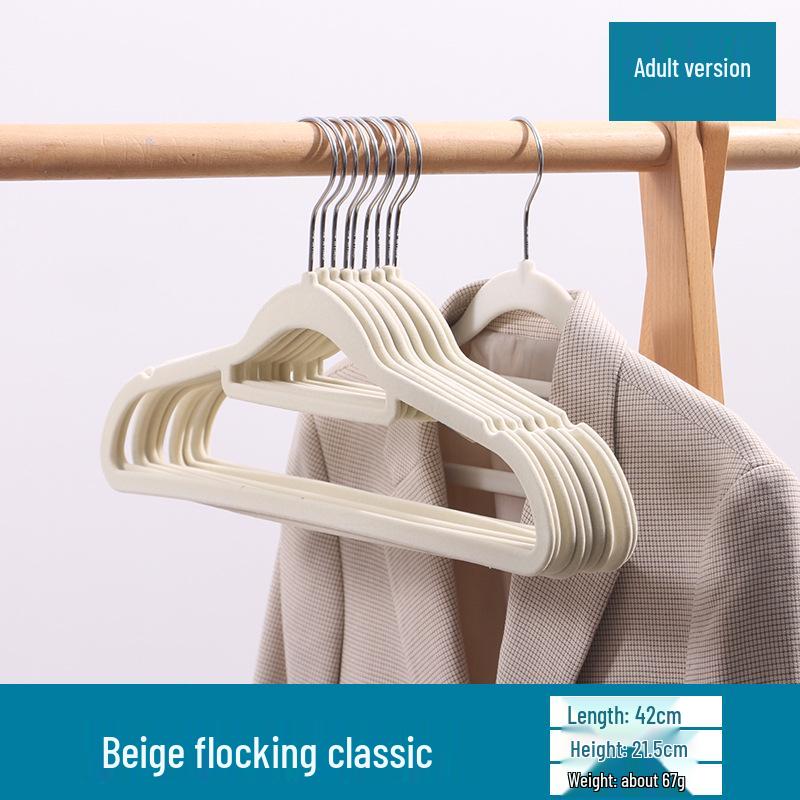 Non-Slip Thickened Flocked Clothes Hanger - Seamless, No Shoulder Marks, Multi-functional Household Hanger for Adults