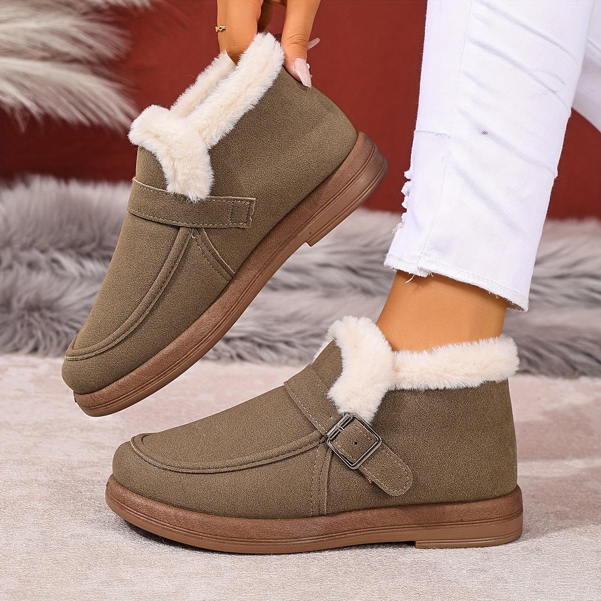 

Женские зимние ботинки - Теплые слипоны с амортизирующей стелькой, коричневая и пушистая внутренняя подкладка - Нескользящая ПВХ подошва для холодной погоды Size 40 зелёный