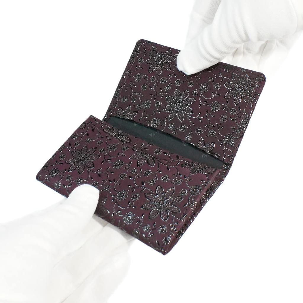 Indenya Inden Business Card Case, Large Capacity, Deerskin, Purple with Black Lacquer, Clematis Pattern, 2501-06-169