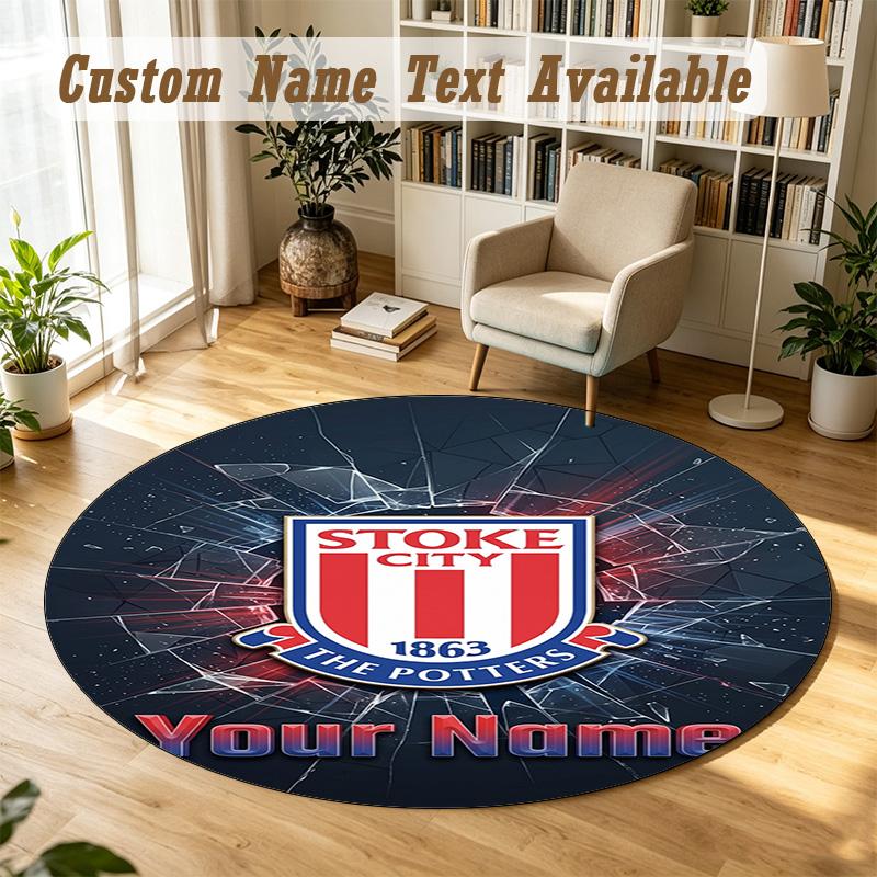 Round Rug Custom NameStoke City FC Pattern Non Slip Carpet Home Floor Decor