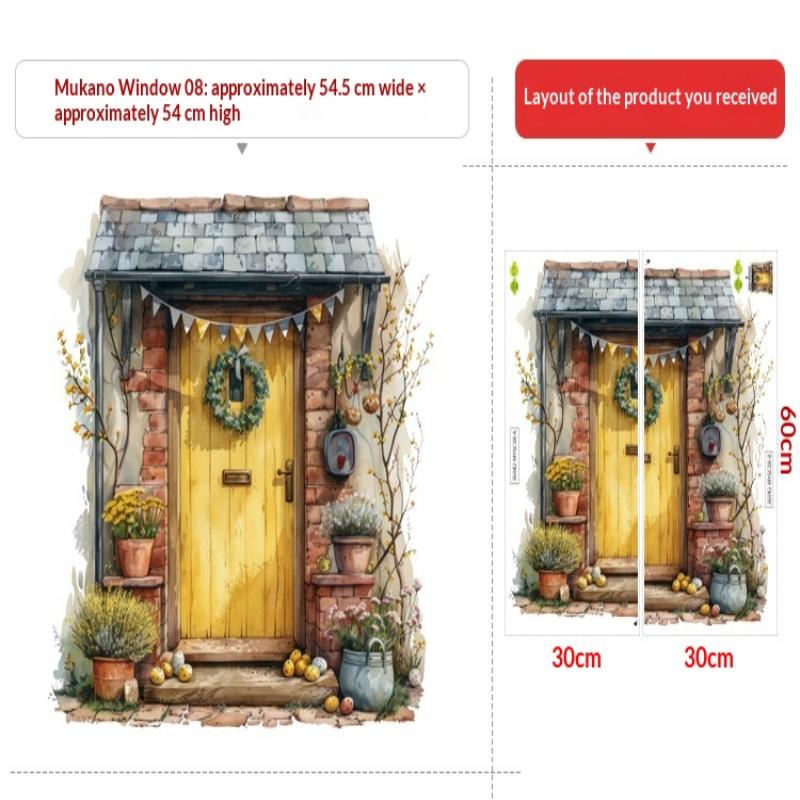 1 Stück Fenster-Landschafts-Druck PVC Flach 2D Selbstklebend Simulation Wandaufkleber Wohnzimmer Wandkunst Dekor