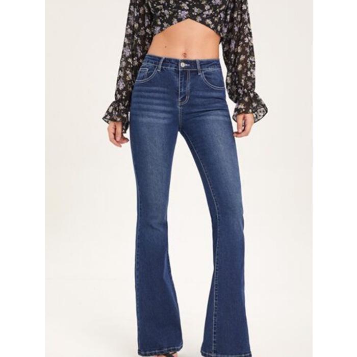 

2025 Women s Trendy Blue Flare Jeans: Slimming, Versatile Horseshoe Denim Small темно-синий