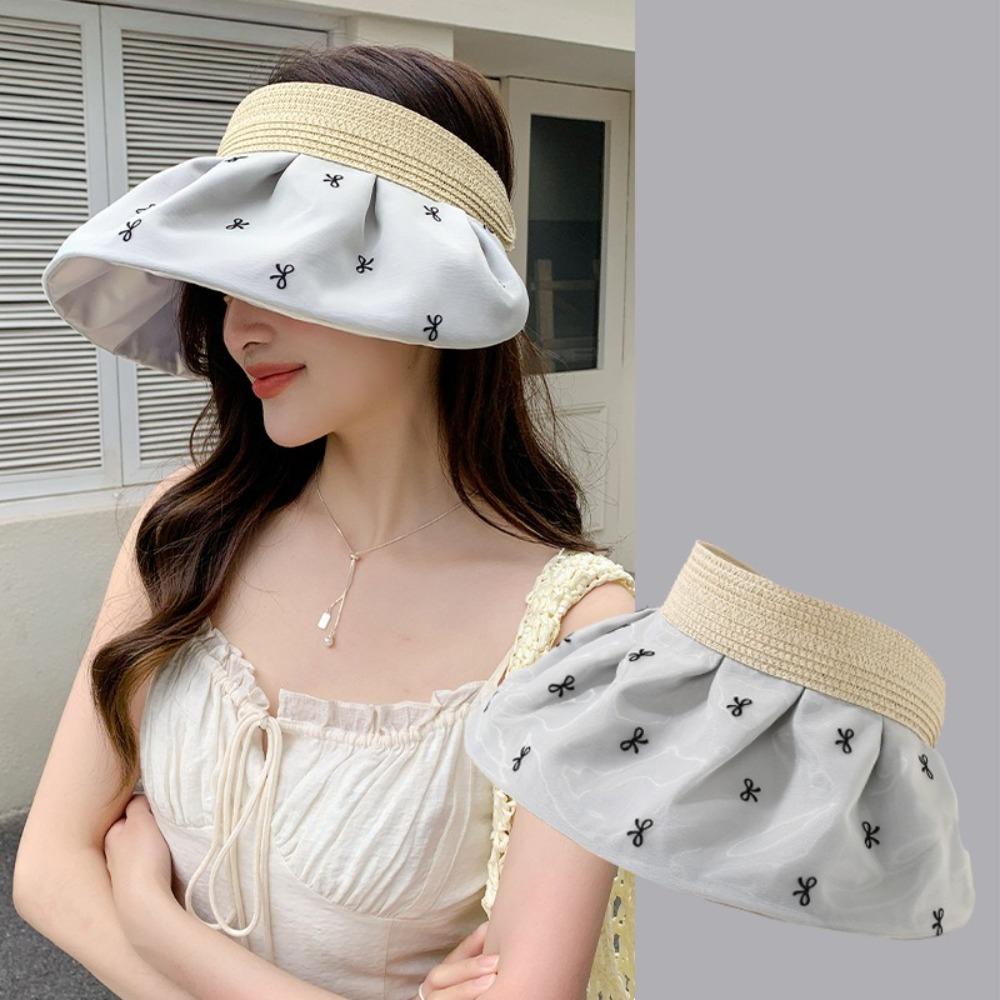 

UV Protection Sun Hat Bow Pattern Sun Protection Cap Cute Beach Sun Cap Summer молоко, білий колір