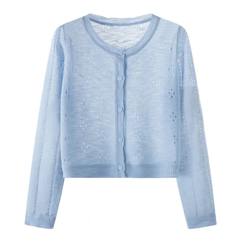 A Thin Knitted Cardigan for Women In Summer, Paired with A Halter Dress and A Short, Openwork Sun-protective Blouse with A Stylish Design