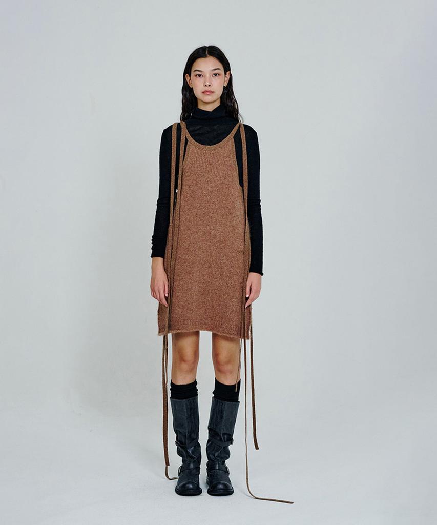 Deoaeteus Strap Detail Knit Mini Dress_Brown