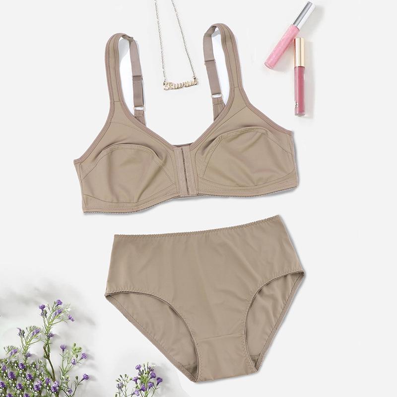 European and American Plus Size Women's Bra Set Front Buckle No Steel Ring Seamless Underwear Full Cup Comfortable Panties