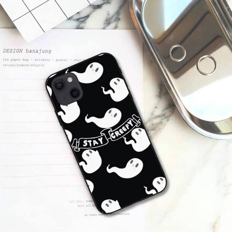 Cute Ghost Spooky Phone Case For IPhone 13 12 11 XS X 8 7 6 Plus Mini Pro Max SE 2022 Soft Black Phone Cover