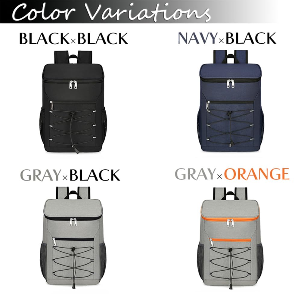 Rucsac la geantă termică, elegant, ușor, pentru depozitare la rece, camping în aer liber, pescuit, grătar, picnic în aer liber [YOURAKU] (NEGRU×NEGRU)