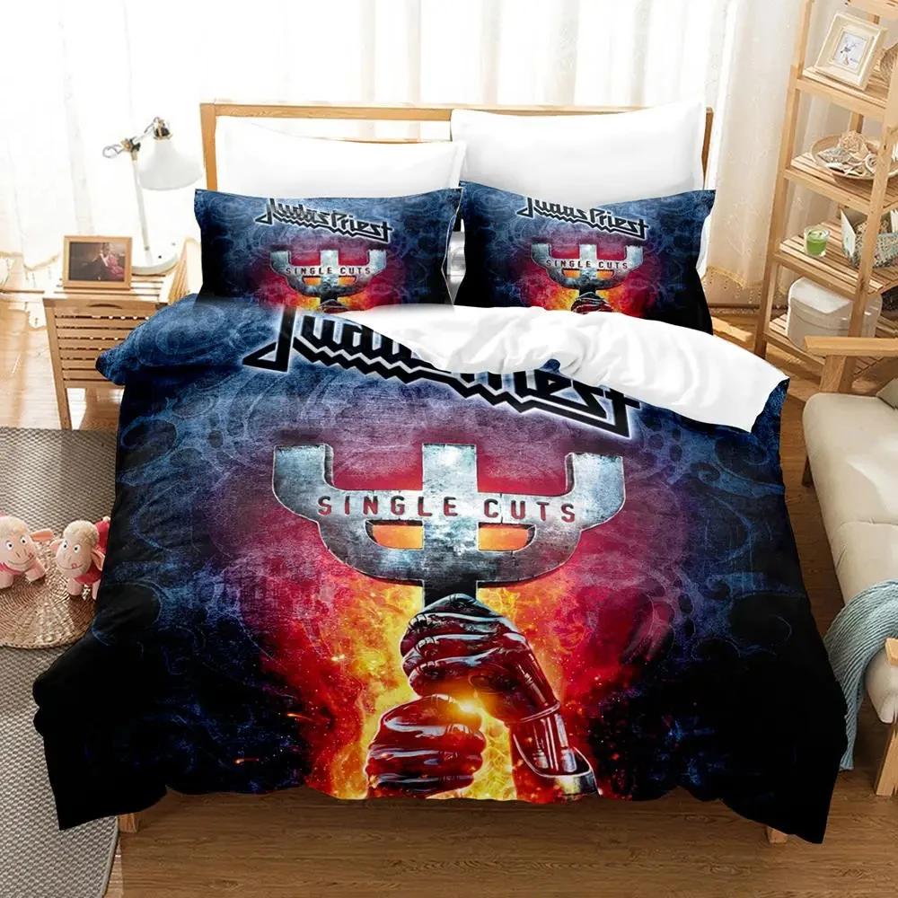 3D Print Judas Priest Beding Set Soft Duvet Cover Bed Linen Set Comfortable Quilt Cover Pilowcase Warm Comforter King Quen Sized Dimensions Young Boys