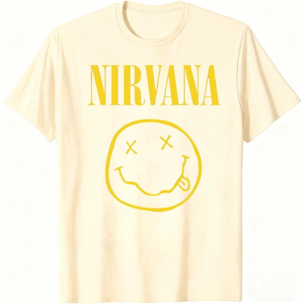 Nirvana Classic Smile Logo Vintage Rock Band T-Shirt Grunge Music Unisex Black Oversized Women And Men T-shirts