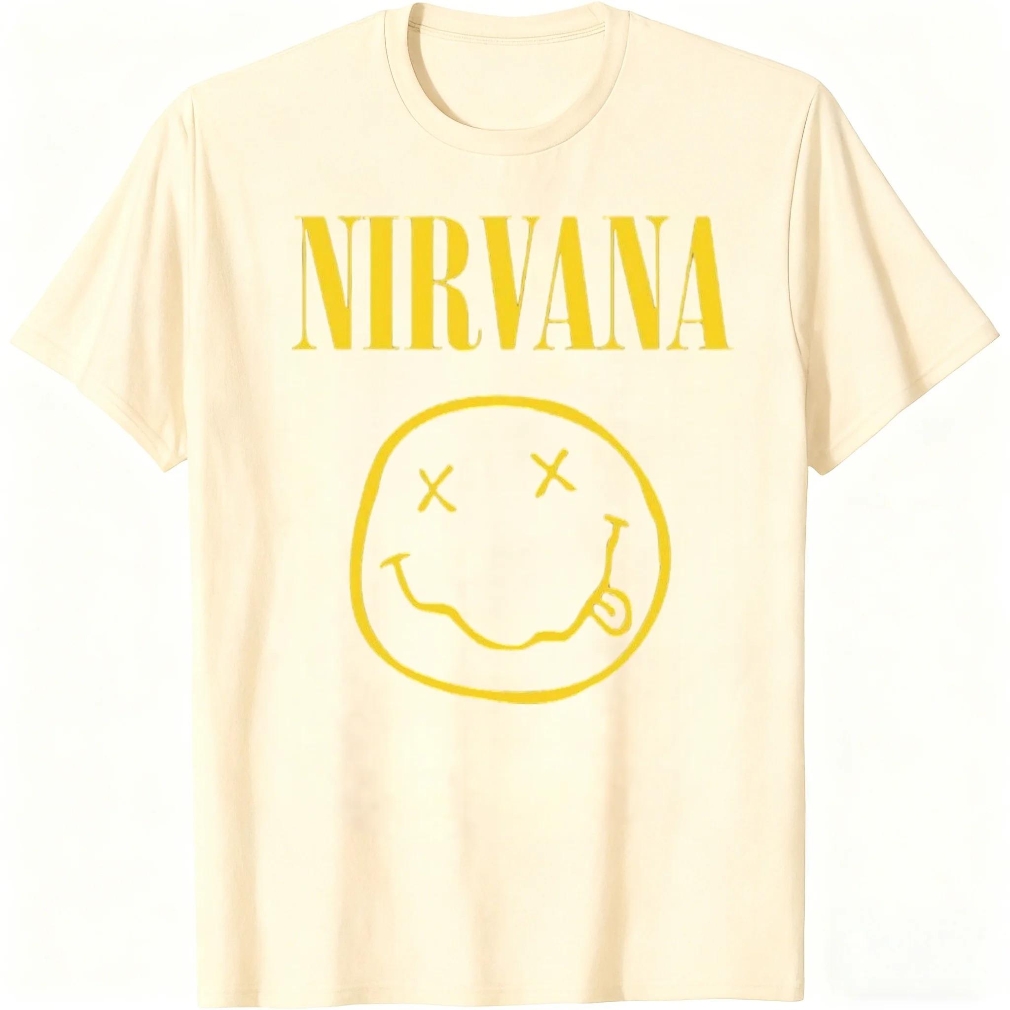 

Nirvana Classic Smile Logo Vintage Rock Band T-Shirt Grunge Music Unisex Black Oversized Women And Men T-shirts XXXL