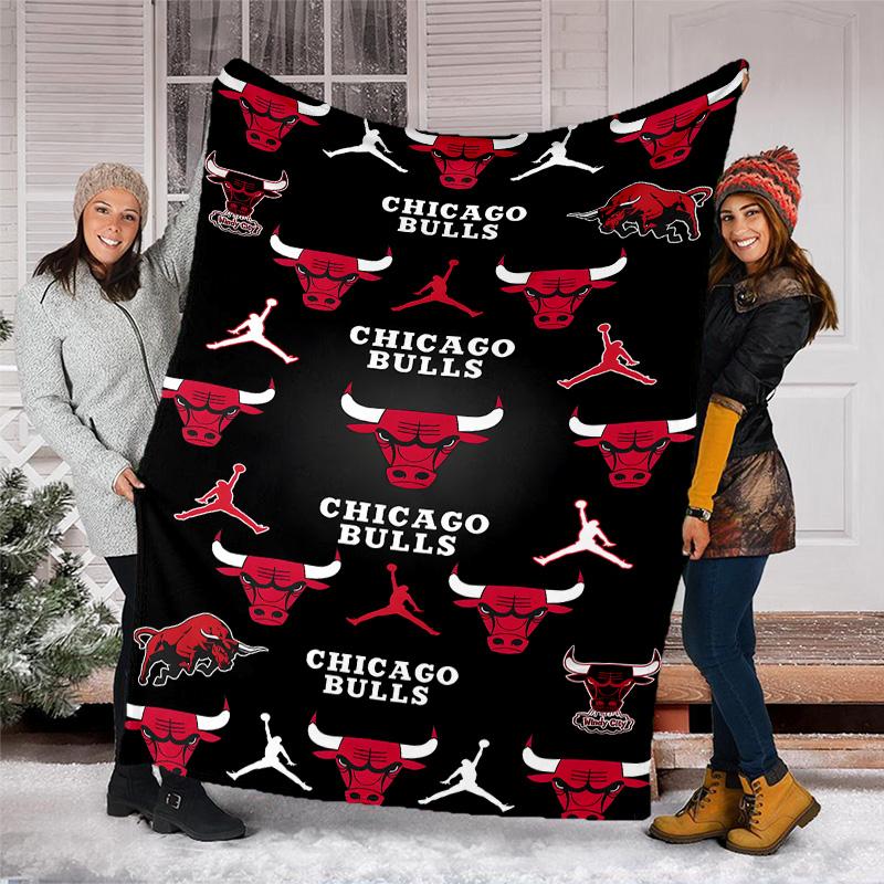 1 szt. Koc tematyczny Chicago Bulls - Nadruk cyfrowy, Poliester, Przytulny na wszystkie pory roku, Idealny na zewnątrz i w podróży