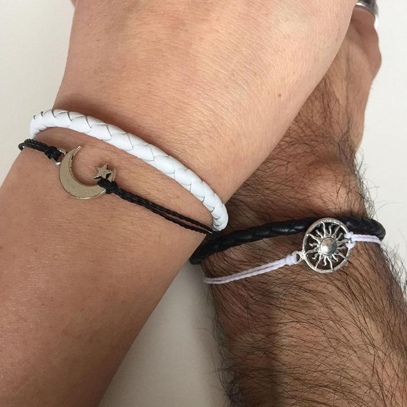 Couples Bracelets Friendship Love Cuff Moon And Sun Leather Braid Present Present Adjustable Current Voguish Fashionable InnovativeTrendy Cuff