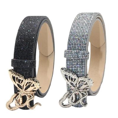 Butterfly Buckles Design PU Belt With Blingbling Rhinestones Design Comfortable Waiststrap Fashion Accessory For Women