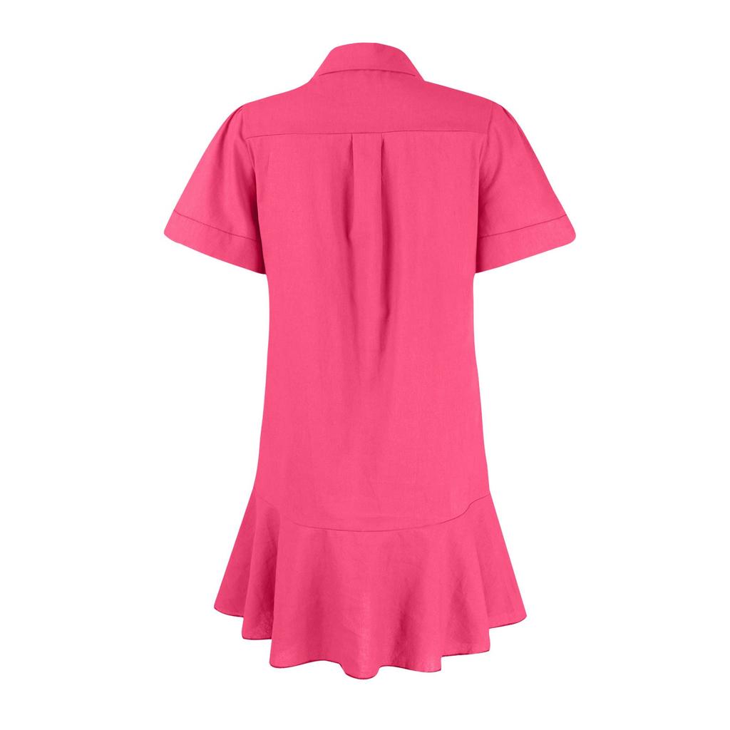 Women's Fashion Casual Half Open Shirt Hem Ruffle Color Short Sleeve Dresses