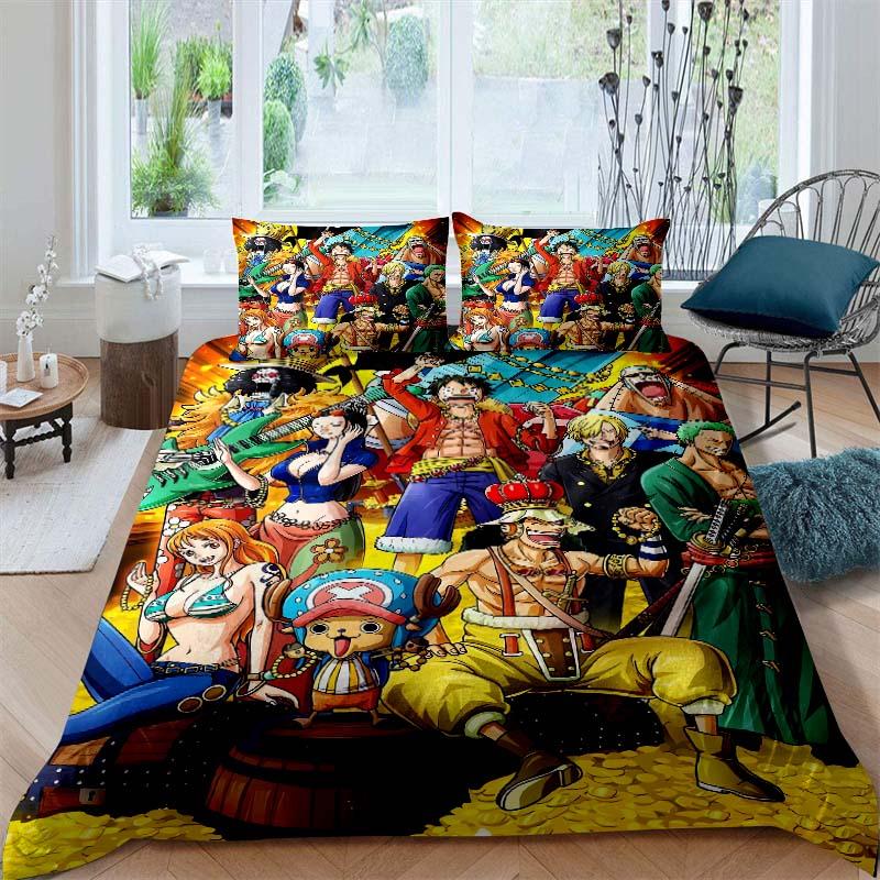 A Set of ONE PIECE Themed Bedding, 3D Digitally Printed, All-season Polyester Duvet Cover and 2 Pillowcases.