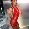 Women'S Fishnet Lingerie Dress Stockings Mesh Sexy Tights Bodystocking Mesh Sleeveless Bodysuits Backless Halter Red Sleepwear