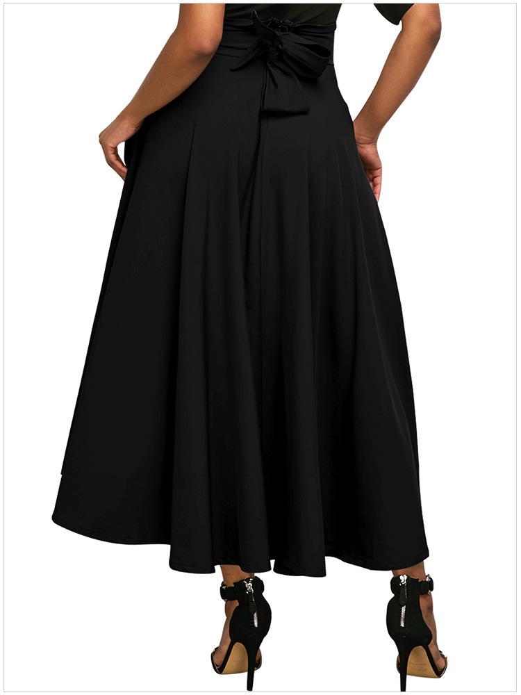 

High Waist Pleated Midi Skirt with Side Slit, Belt, and Pockets - European and American Retro Style M