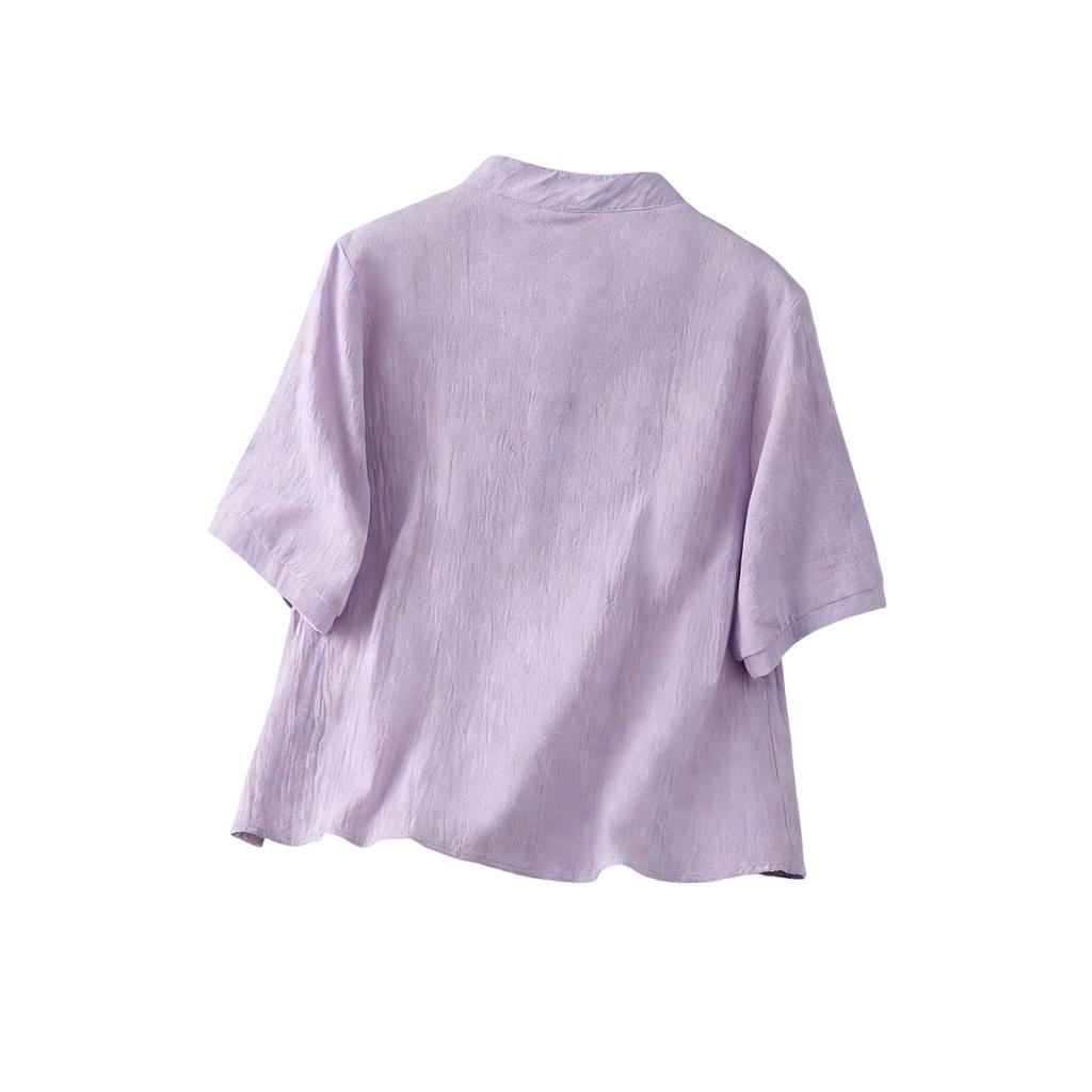 Women's Retro Loose Fit Linen Cotton Blouse With Buttons And Embroidery