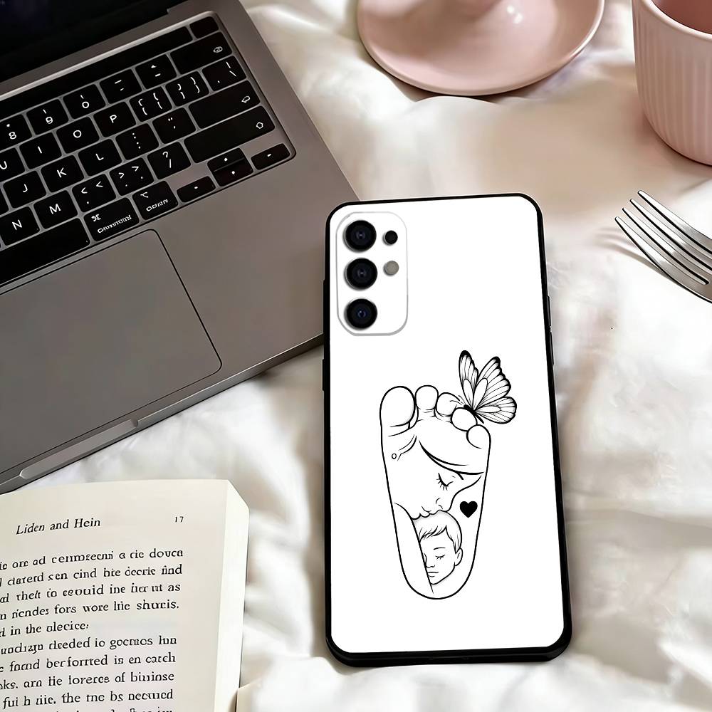 B-Baby Mom daughter Son Dad Hands Phone Case Black Silicone Soft For Samsung S25,S24,S21,S22,S23,S30,Ultra,S20,Plus,Fe,Lite