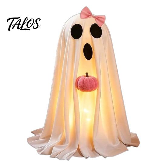 Children Party Favors Halloween Ghost Decoration, Light-Up White with Pumpkin, Indoor Living Room Table Ornament Cute Standing Tabletop for