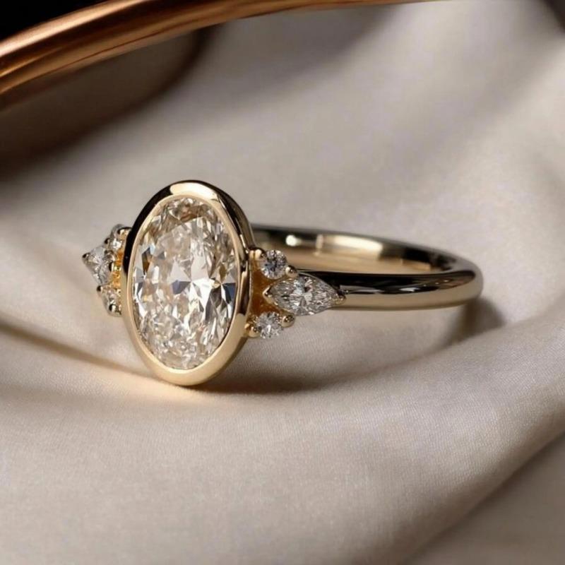 Sparkling Cubic Zirconia Golden Ring for Women Wedding Engagement Ring Bridal Proposal Jewelry Birthday Anniversary Holiday Gift
