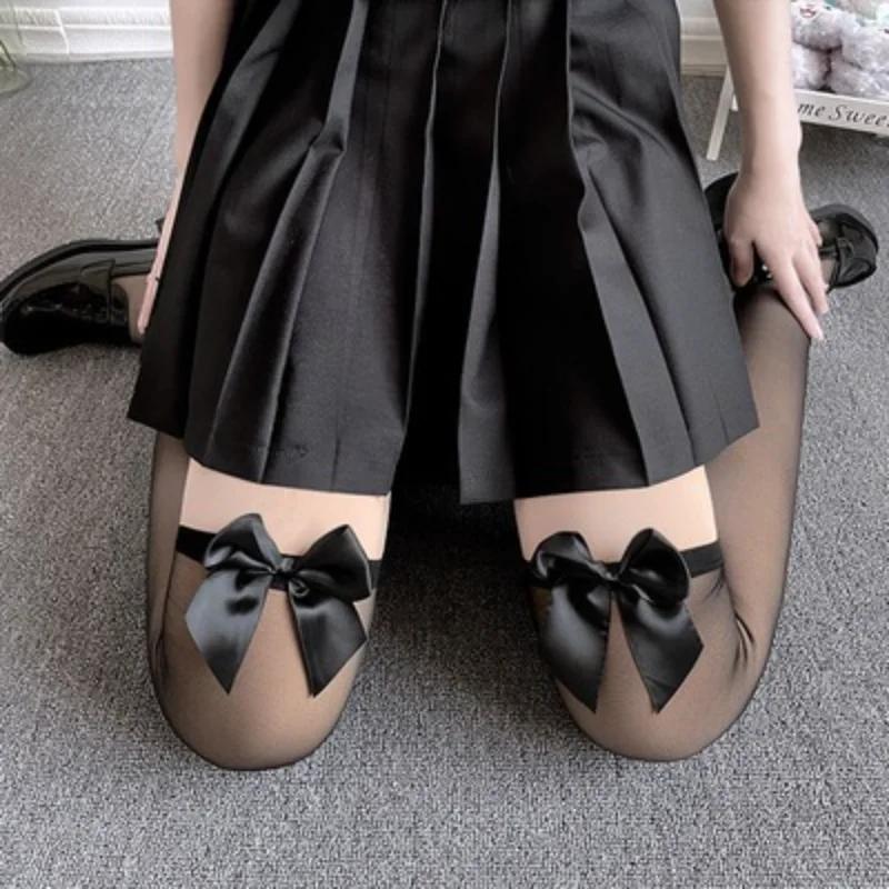 Jk Lolita Nylon Stockings Women Sweet Girls Thigh High Long Socks Japanese Style Kawai Cute Bowknot Summer Thigh High Stockings