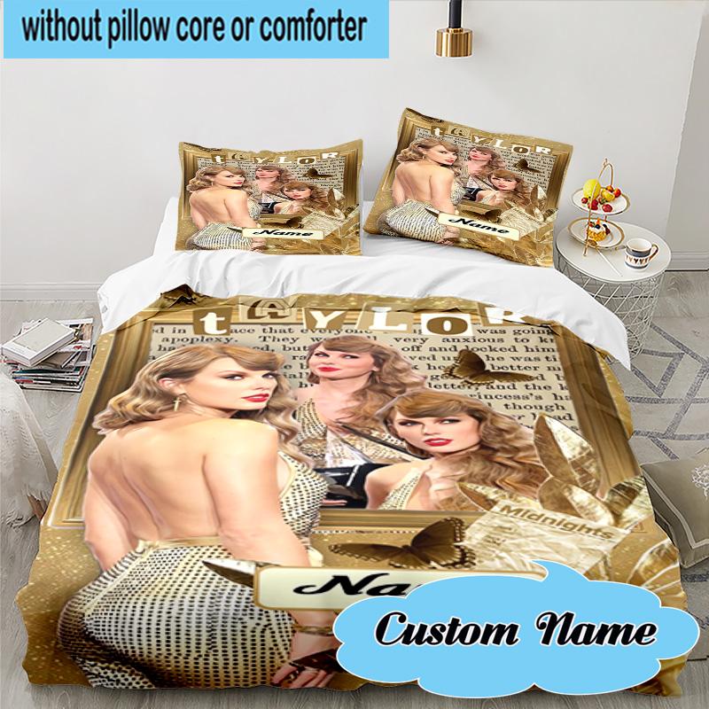 Custom Name 3PCS Taylor Art Bedding Set, Including 1pc Duvet Cover And 2pcs Pillowcases, Suitable for Dorms and Bedrooms Gift