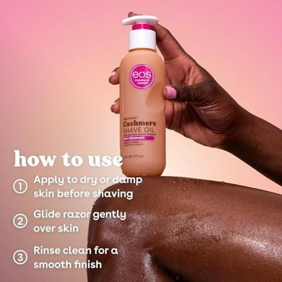 eos Cashmere Shave Oil Pink Champagne Moisturizing Soothing Irritation Razor Burn Prevention Bikini Area Approved 6.7 ounces
