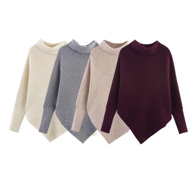 Kaslead New Women clothes Western Style Lapel Irregular Batwing Sleeve Knitted Pullover Cover up Outerwear