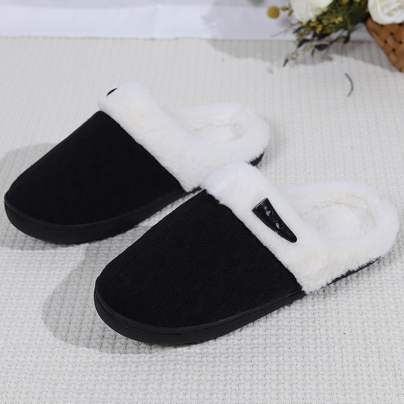 Fashion Knitted Mesh Cotton Slippers for Women Winter Round Toe Flat Heel Fur Slides Woman Faux Fur Warm House Cotton Slippers Mujer