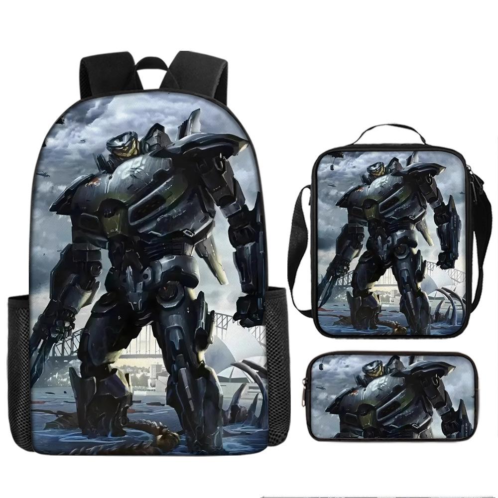 Pacific Rim schoolbag, primary and secondary school students, boys, mecha war, monster backpack, kindergarten burden reduction three-piece set