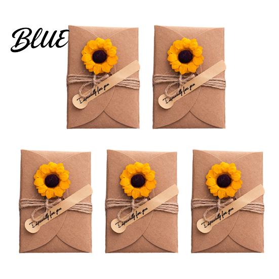 Romantic Sunflower Rose Greeting Cards 5Pcs DIY Dried Flower Cards, Handmade Note with Artificial Flowers, Jute Twine Personalized Message Flowers