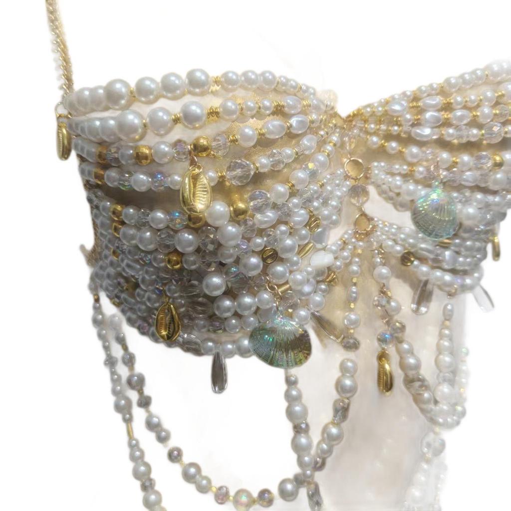 European Style Beaded Tassel Chest Chain Strappy Women's Vest for Beach Parties
