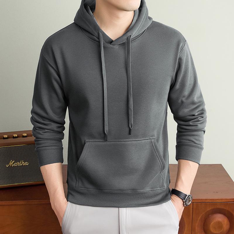 Autumn/Winter Fashion Trend Solid Color Hooded Pullover Sweatshirt with Patch Pocket and Custom Logo.