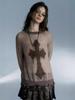 Y2K American Cross Print Round Neck Loose Knit Women's Sweater