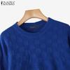 ZANZEA Womens Crew Neck Plaid Texture Casual Knitted Pullovers Sweaters Jumpers