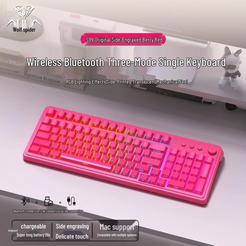 Teclado Mecánico Portátil Wolf Spider S99pro – Tres Modos, Diseño Colorido, con Pantalla, para Oficina y Gaming.