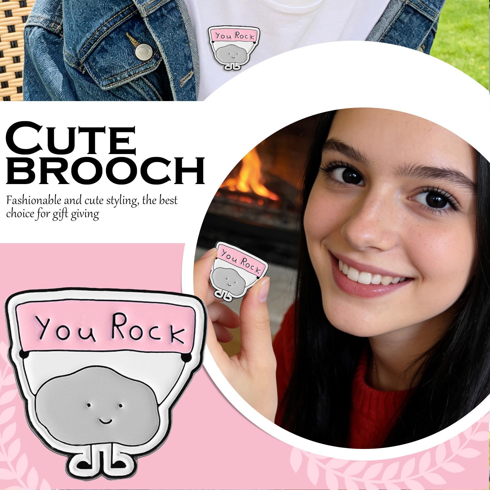 

Cute Stone-Shaped Metal Lapel Pin – Adorable Figurine Brooch With Banner, Stylish Enamel Decorative Pin For Clothing Bags One Size
