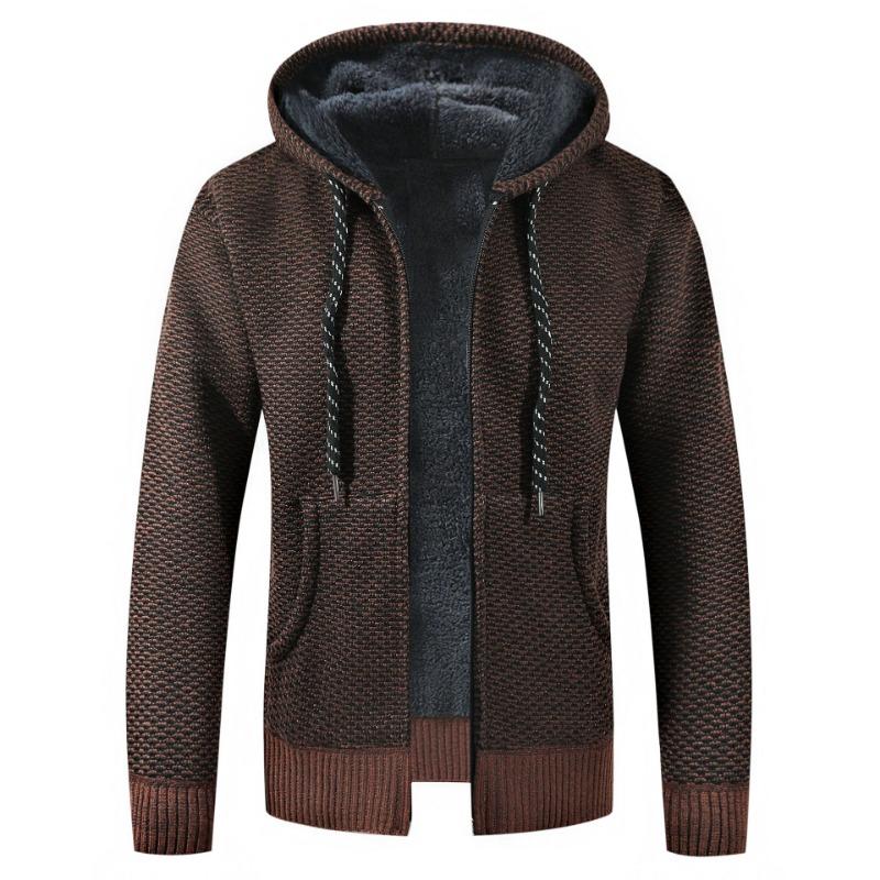 Herren Pullover Jacke Mode Wintermantel Fleece Kapuzenpullover Hohe Qualität Luxus Kariert Kapuzenstrickjacke Männliche Oberbekleidung