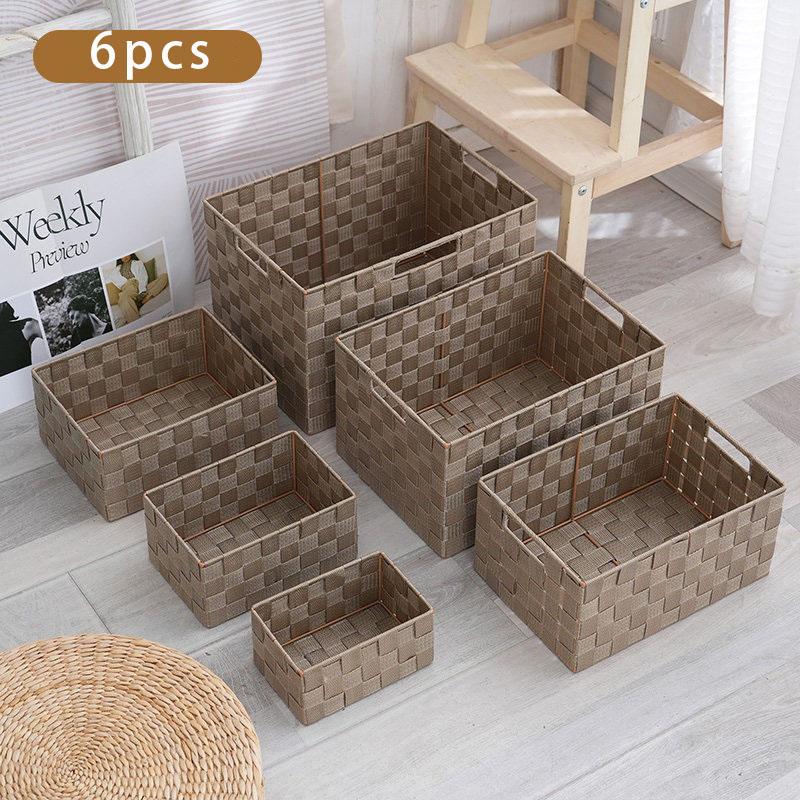 Woven Black Storage Baskets Shelf Tote Boxes Container with Built-in Handles for bedroom living room office kids room dressing room